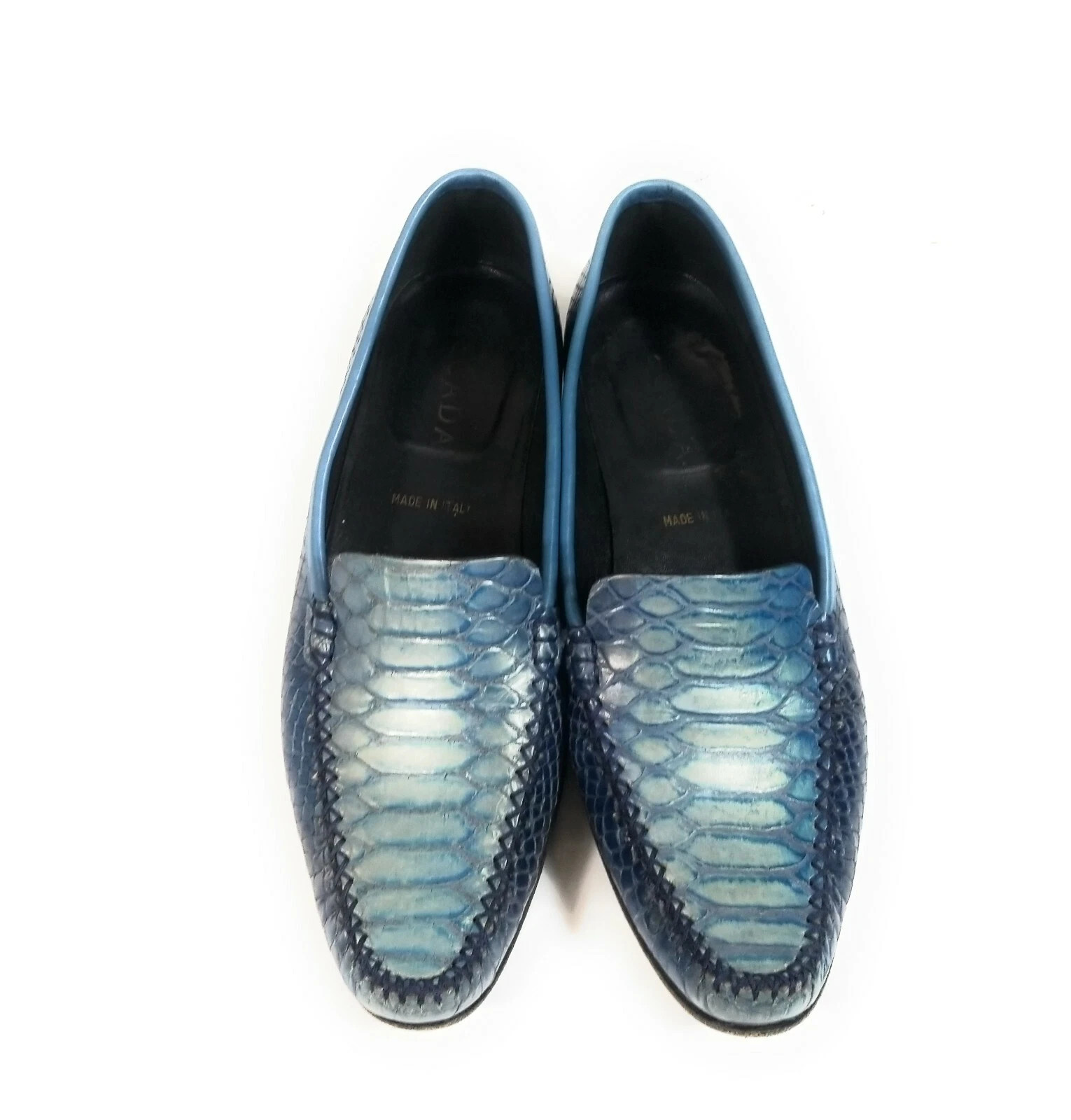 Escada Women Leather Moccasin Blue Snake Embossed Slip On Loafers Size 37 | eBay US
