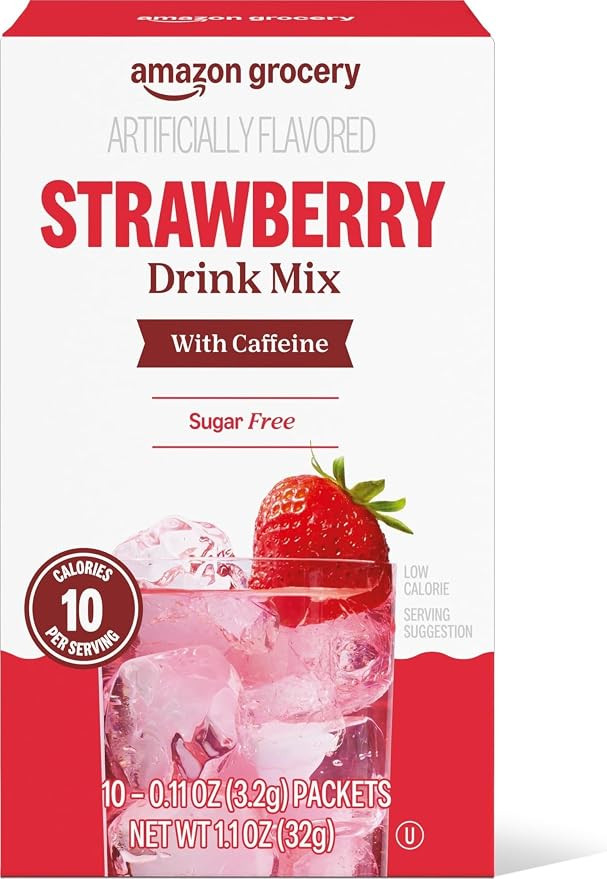 Amazon Grocery, Strawberry Drink Mix with Caffeine, 10 packets, 1.1 Oz | Amazon (US)