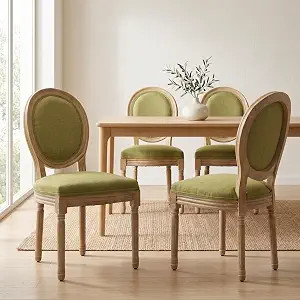 French Country Dining Chairs Set of 4, Olive Round Back Dining Chairs with Linen Upholstered Seat... | Amazon (US)
