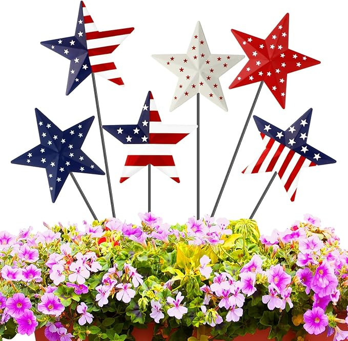 6 Pcs 12" H 4th of July Outdoor Decor Patriotic Metal Yard Sign Star Red White Blue Garden Stake ... | Amazon (US)