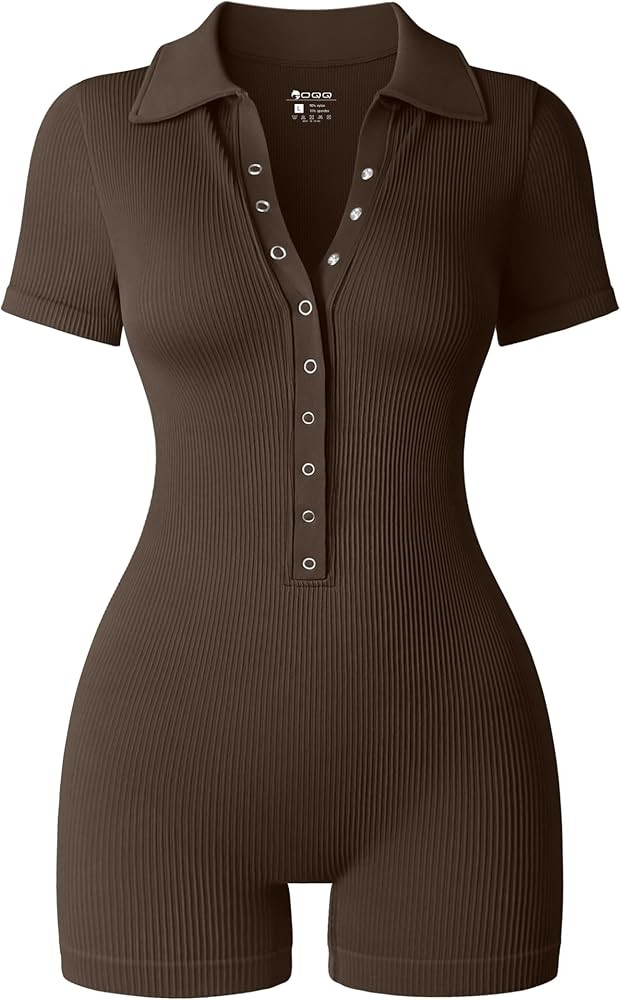OQQ Women Yoga Rompers Ribbed V Neck Stretch Tummy Control Exercise Rompers | Amazon (US)