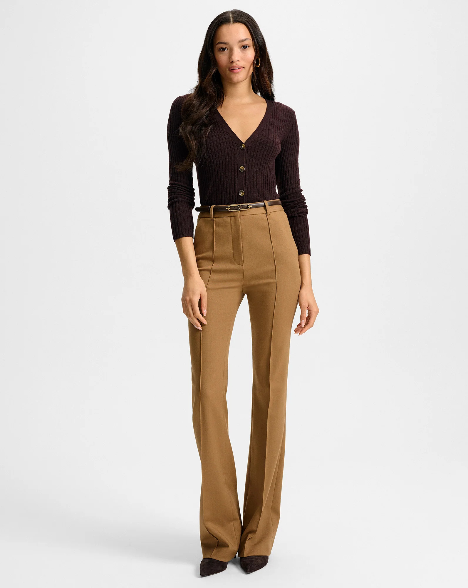Veronica Beard Gracie Belted Flare Pant Dark Acorn | Veronica Beard