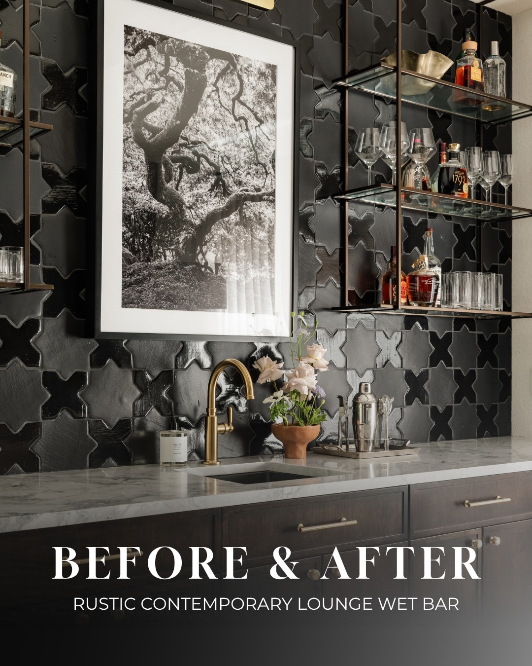 This project is a perfect example of what happens when you do not default to taking down walls. 

A 1985 formal living room that once felt dated and underused has been reimagined into a moody wet-bar lounge layered with walnut, dolomite, and brass + bronze detailing. 

Instead of chasing more space, we focused on creating better atmosphere through purpose, materiality, scale, and light. #projectrusticcontemporaryranch 

For sources and similar pieces from this space, comment SHOP and we’ll send the LTK details your way. https://liketk.it/5rP5Y

Design // @peggyhaddadinteriors
Photography // @amandaproudfit
Florals // @ariannafloraldesign

#LuxuryInteriors
#InteriorDesignTransformation
#Beforeandafter LayeredInteriors
peggyhaddadinteriors