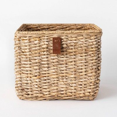 Decorative Cube Basket with Leather Pull 13" x 11" White - Threshold™ designed with Studio McGe... | Target