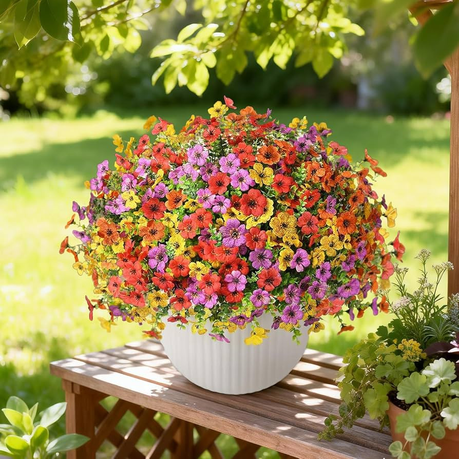 Artificial Flowers for Outdoors, 12 Bundles Fake Daisy Flowers Spring Decor, UV Resistant Faux Fl... | Amazon (US)