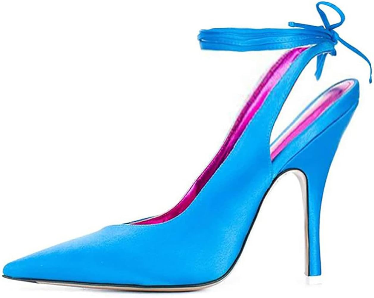 LEMUTISME Women's Sexy Pointed Toe Pumps Summer Lace-up Satin Stiletto High Heels Dressy Slingbac... | Amazon (US)