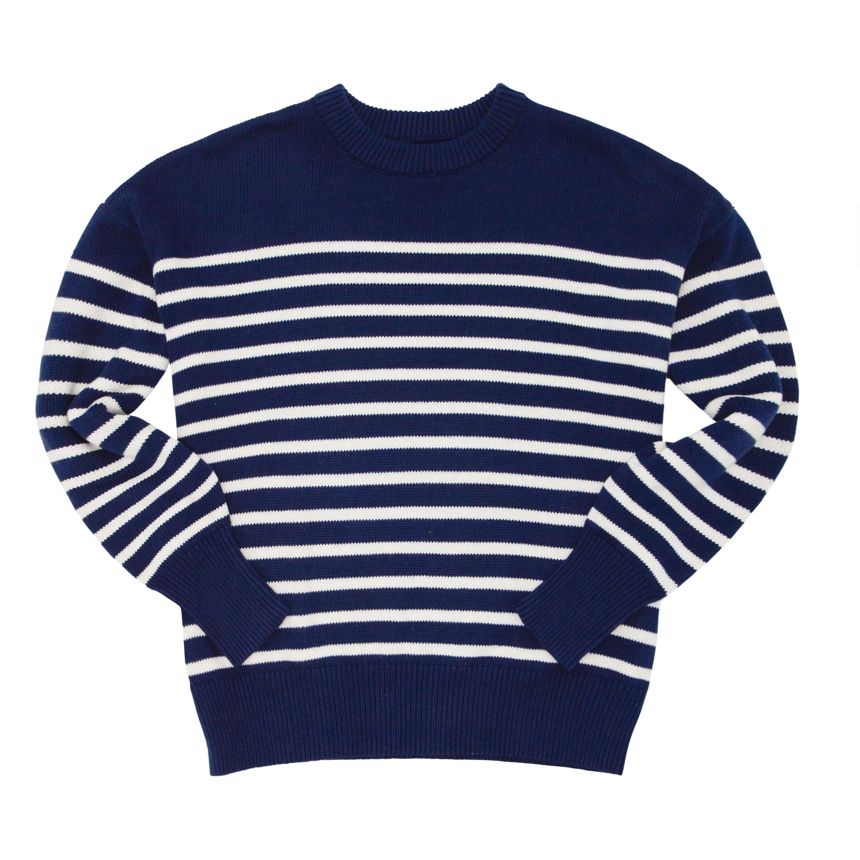 women's navy and cream stripe knit sweater | minnow