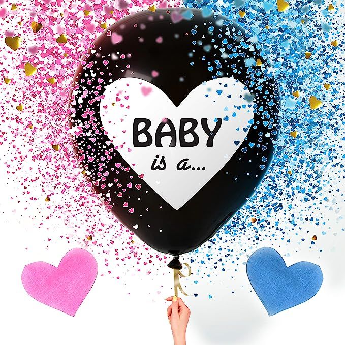 Sweet Baby Co. Jumbo 36 Inch Baby Gender Reveal Balloon | Big Black Balloons with Pink and Blue H... | Amazon (US)