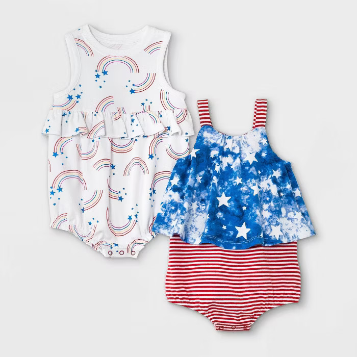 Baby Girls' 2pk Rainbow Romper - Cat & Jack™ Blue | Target