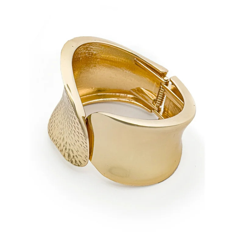 Time and Tru Adult Ladies Gold Shiny Cuff Bracelet, 1 Pack, Hinged Metal Cuff | Walmart (US)