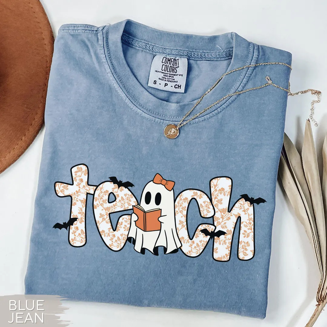 Halloween Ghost Teacher Shirt: Comfort Colors Coquette Toile Fall Tee - Etsy | Etsy (US)
