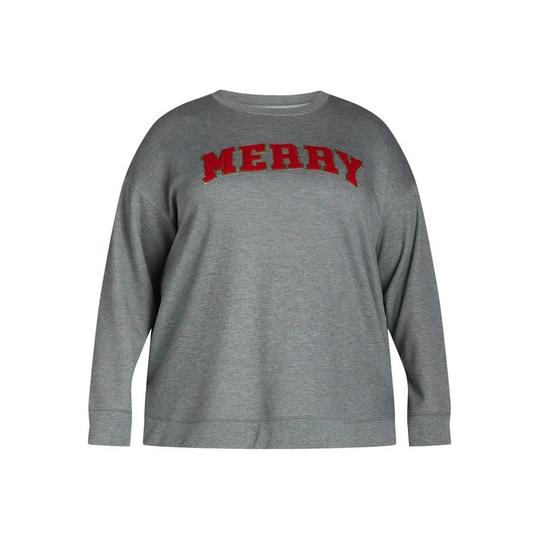 Terra & Sky Women's Plus Size Merry Graphic Sweatshirt with Long Sleeves, Sizes 0X-4X | Walmart (US)