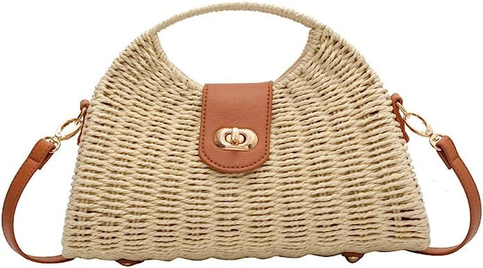 Women Straw Crossbody Bag Handwoven Rattan Tote Bags Straw Top Handle Shoulder Handbag Summer Bea... | Amazon (US)