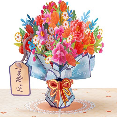 Paper Love 3D Flower Bouquet Pop Up Mothers Day Card, For Mom, Wife - 5" x 7" Cover - Includes Envelope and Note Tag | Amazon (US)