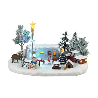 Carole Towne Ct Holiday Camper Lighted Village Scene | Lowe's