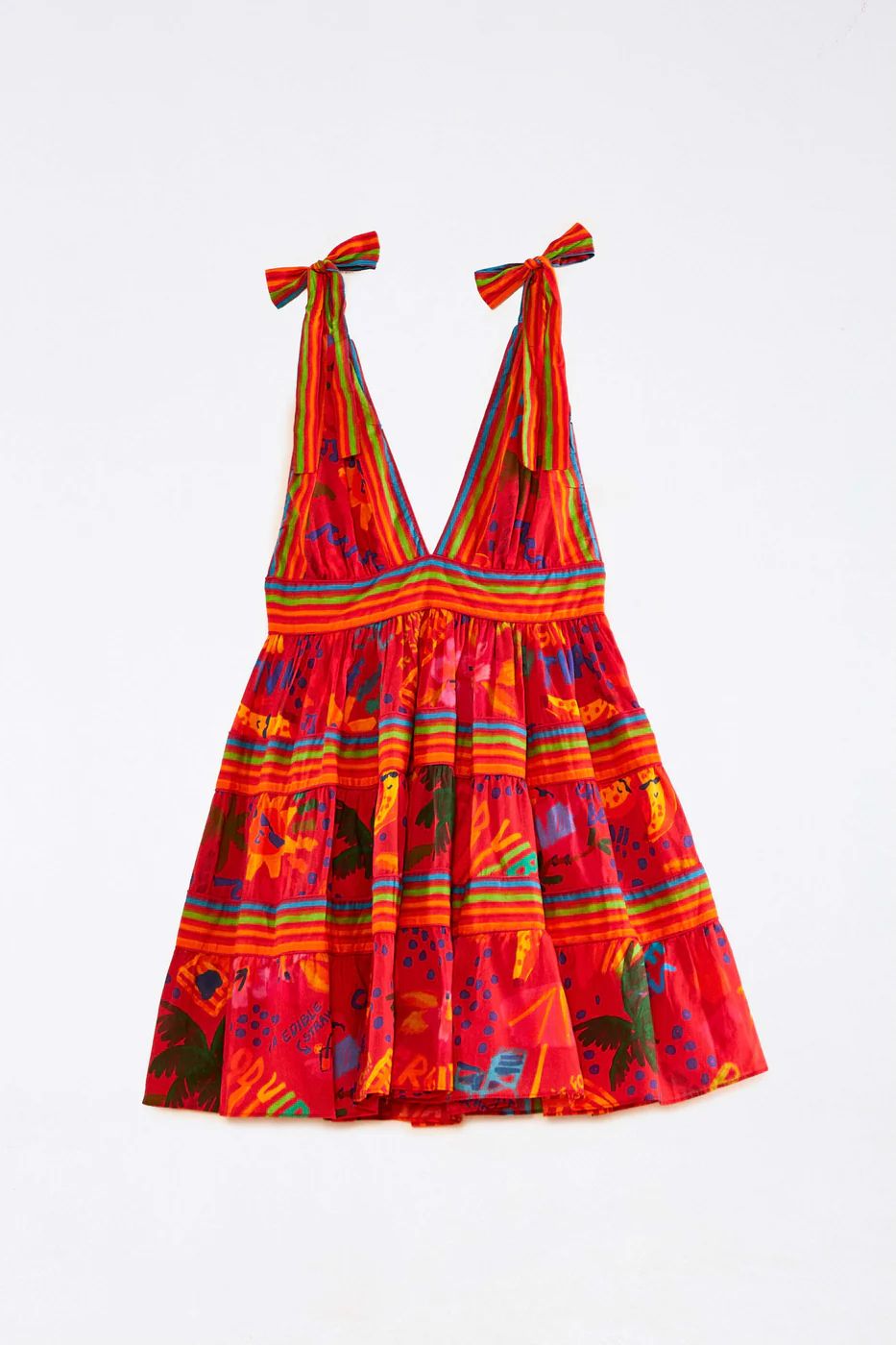 Red Good Vibes V Neck Mini Dress | FarmRio