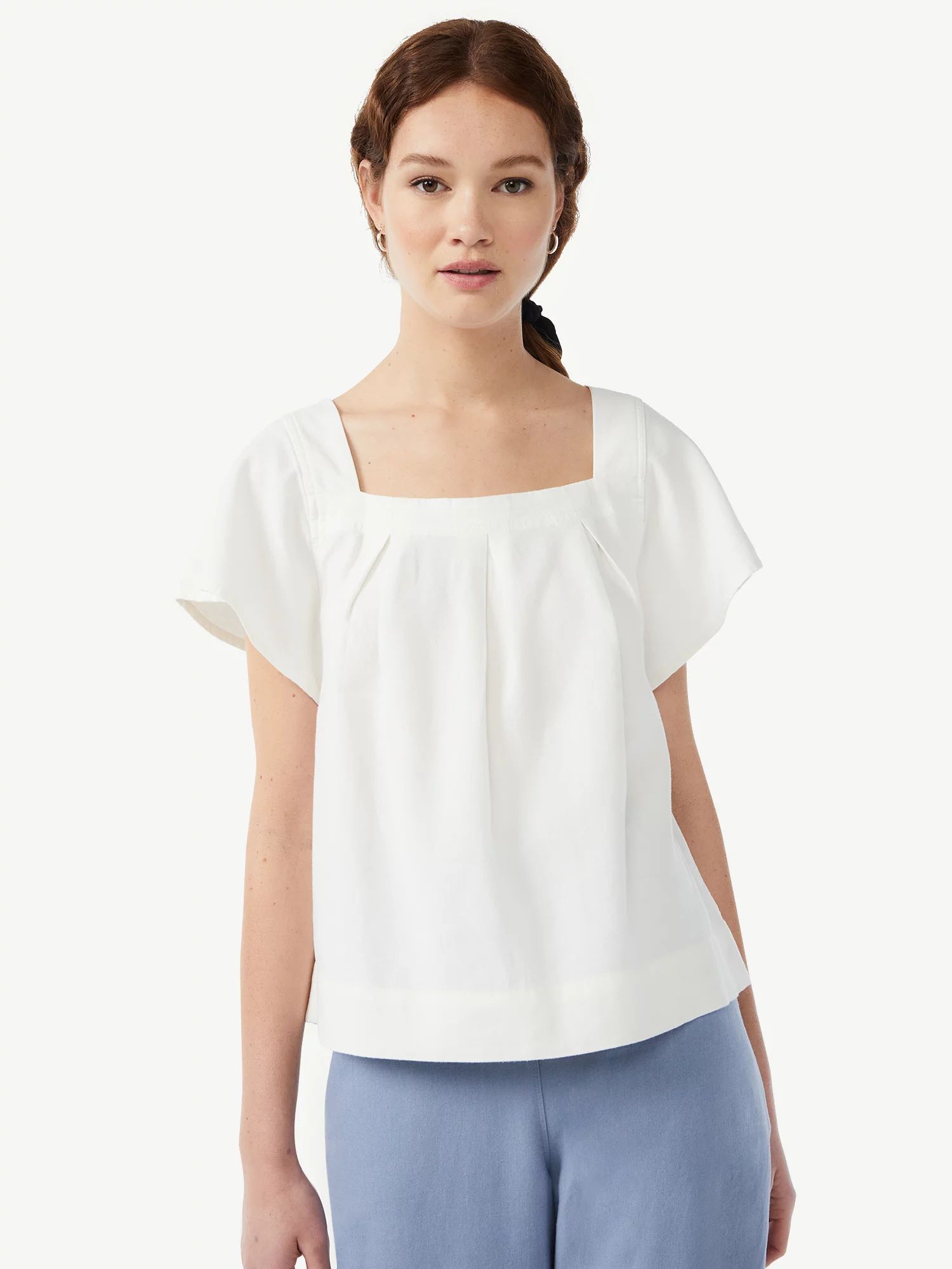 Free Assembly Women's Square Neck Flutter Sleeve Top - Walmart.com | Walmart (US)