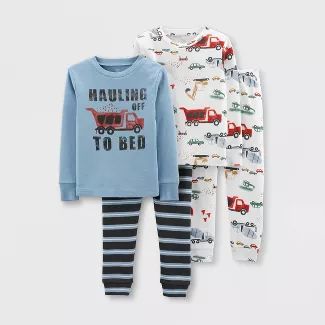 Toddler Boys' 4pc Construction Snug Fit Pajama Set - Just One You® made by carter's Blue/White | Target