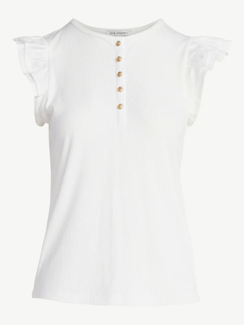 Free Assembly Women's and Women’s Plus Flutter Sleeve Henley Top, Sizes XS-4X | Walmart (US)