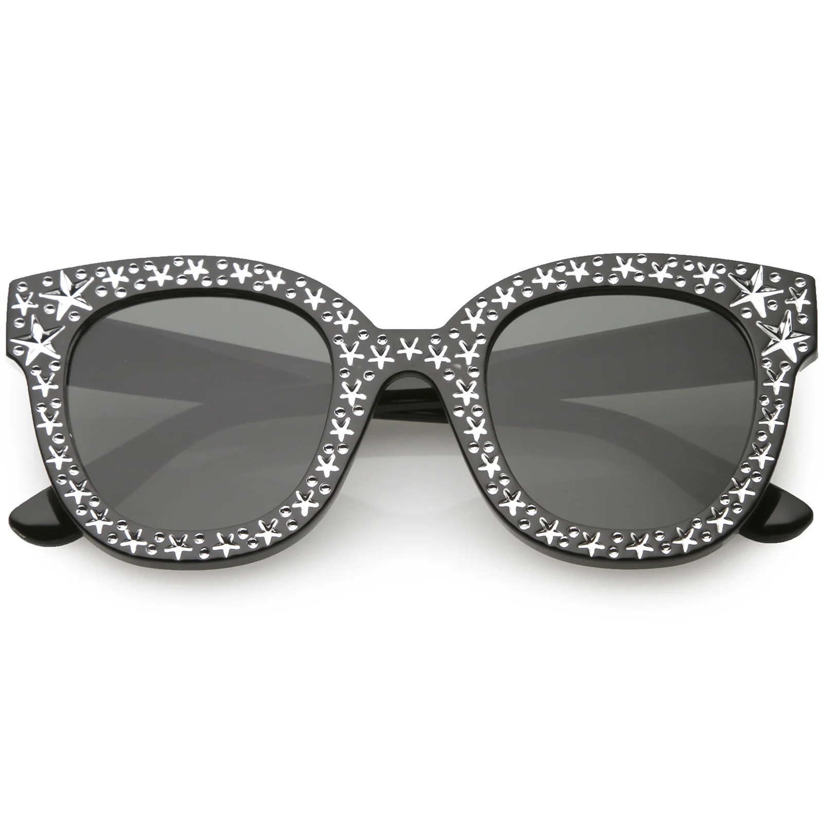 Oversize Star Accent Details Cat Eye Sunglasses Wide Arms Square Lens 48mm (Black / Smoke) - Walm... | Walmart (US)
