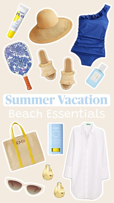 Beach Vacation Outfit and Essentials #swimsuit #beachtowel #beachvacation #mineralsunscreen #beachcoverup #beachshirt #beachbag #sunglasses #sandals #lillypulitzer #jcrew #supergoop #vacationoutfit

#LTKtravel #LTKswim #LTKSeasonal