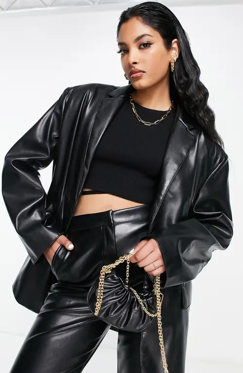 ASOS DESIGN Oversize Faux Leather Blazer in Black at Nordstrom, Size 10 Us | Nordstrom