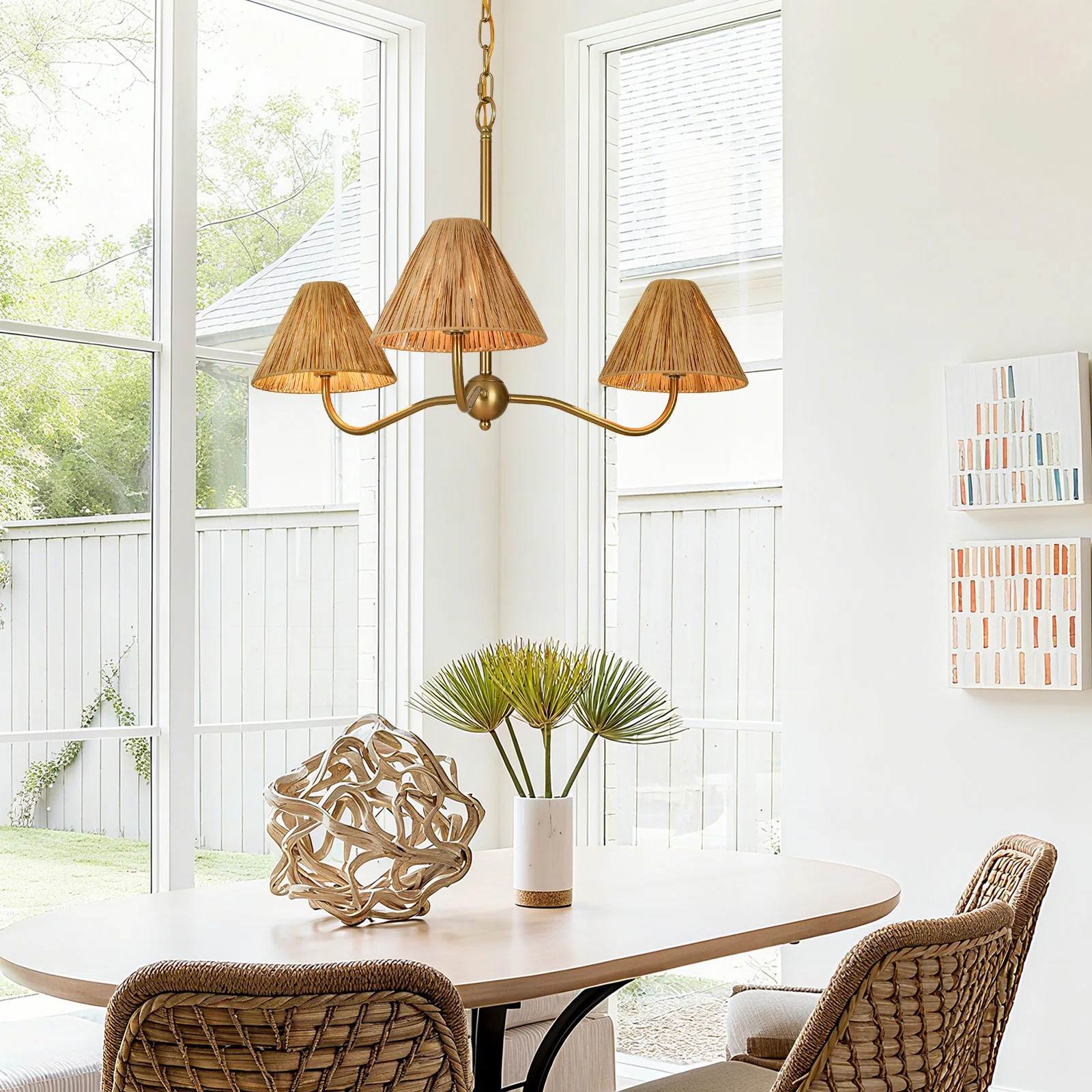 3-Light Adjustable Cone Pendant – Hand-Wrapped Paper Shades, Brass-Copper Finish, Sloped-Ceilin... | Wayfair North America