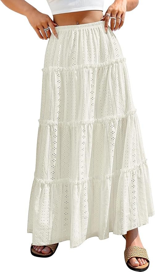 ANRABESS Womens Maxi Skirt 2026 Summer Beach Vacation Eyelet Boho Long Flowy Skirts Spring Trendy... | Amazon (US)