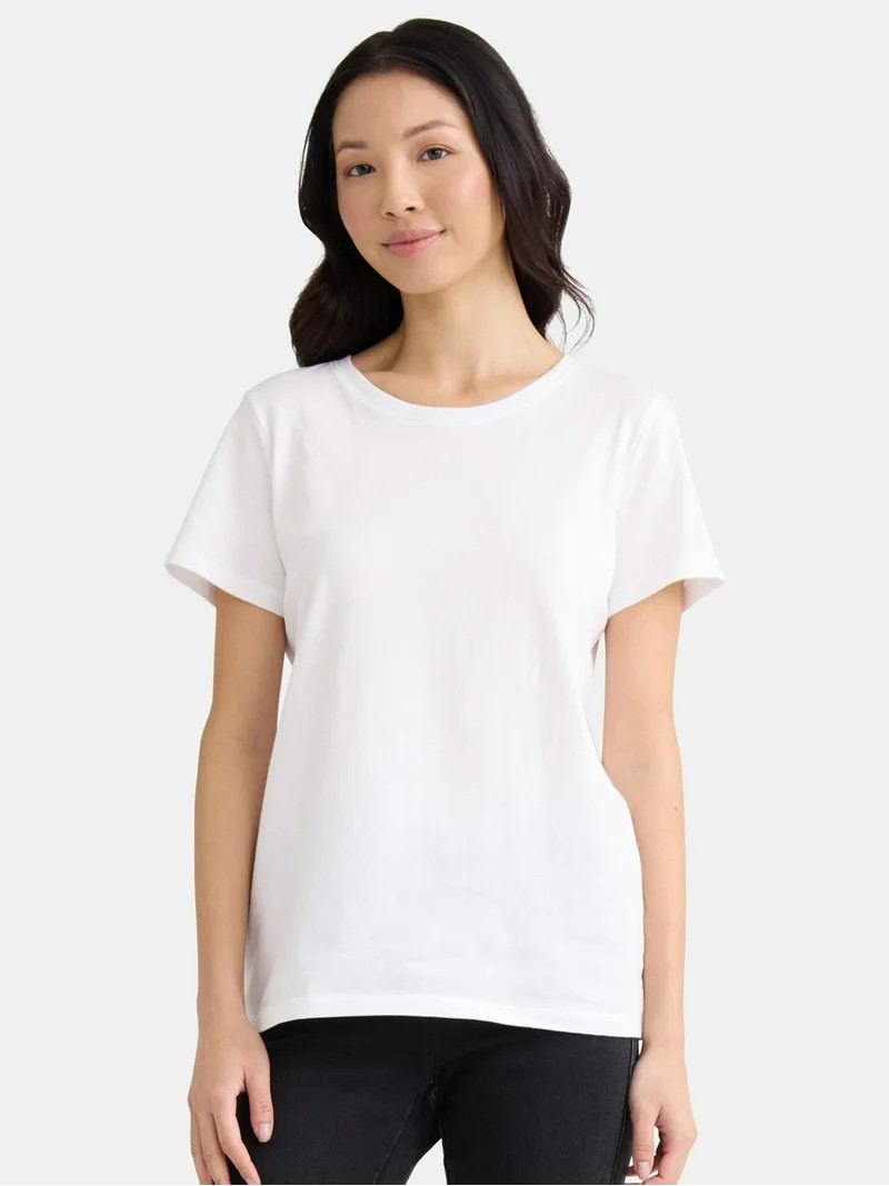 Time and Tru Women's Cotton Crewneck Tee with Short Sleeves, Size XS-XXXL | Walmart (US)