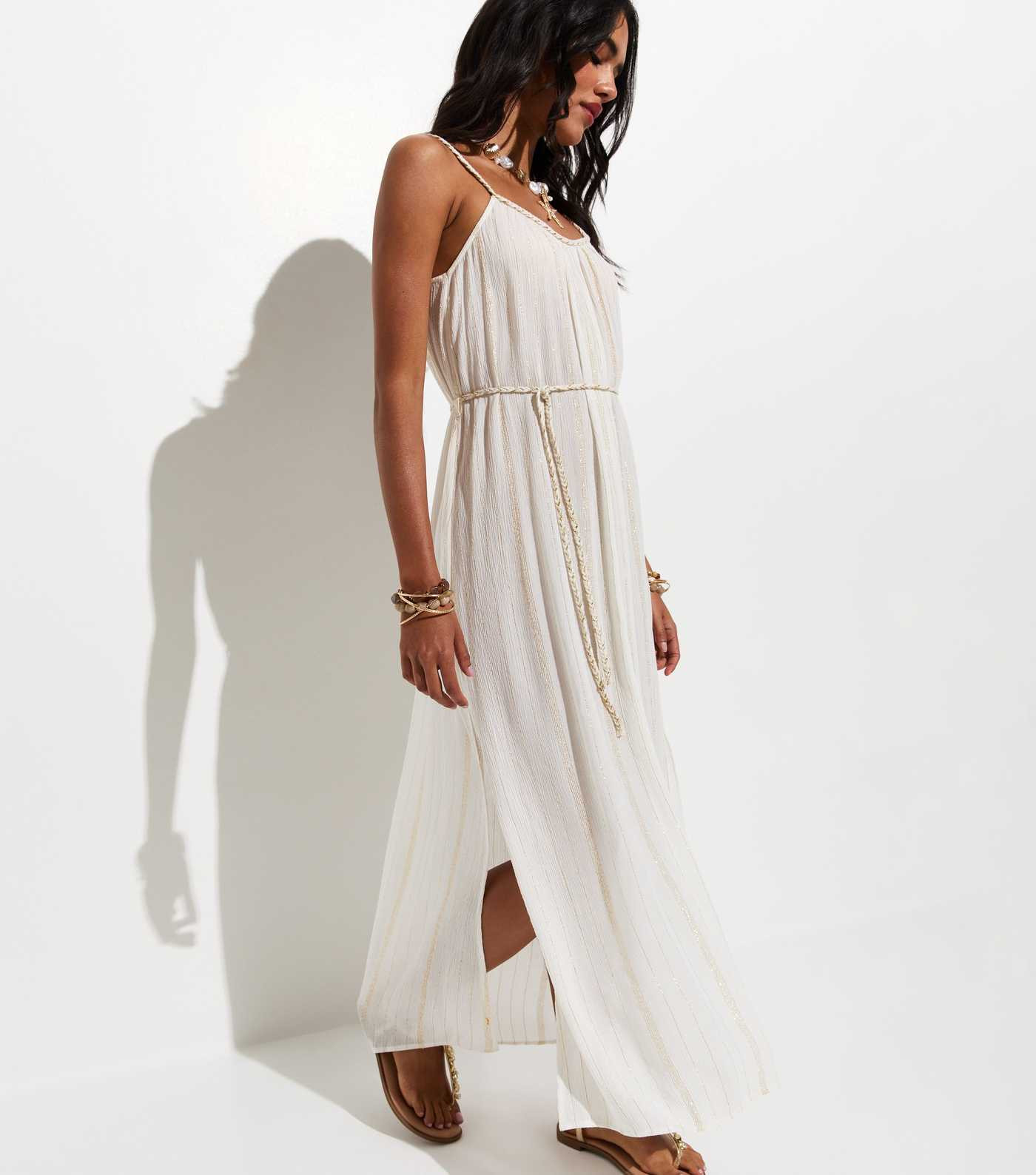 Cream Metallic Braided Trim Beach Maxi Dress | New Look | New Look (UK)