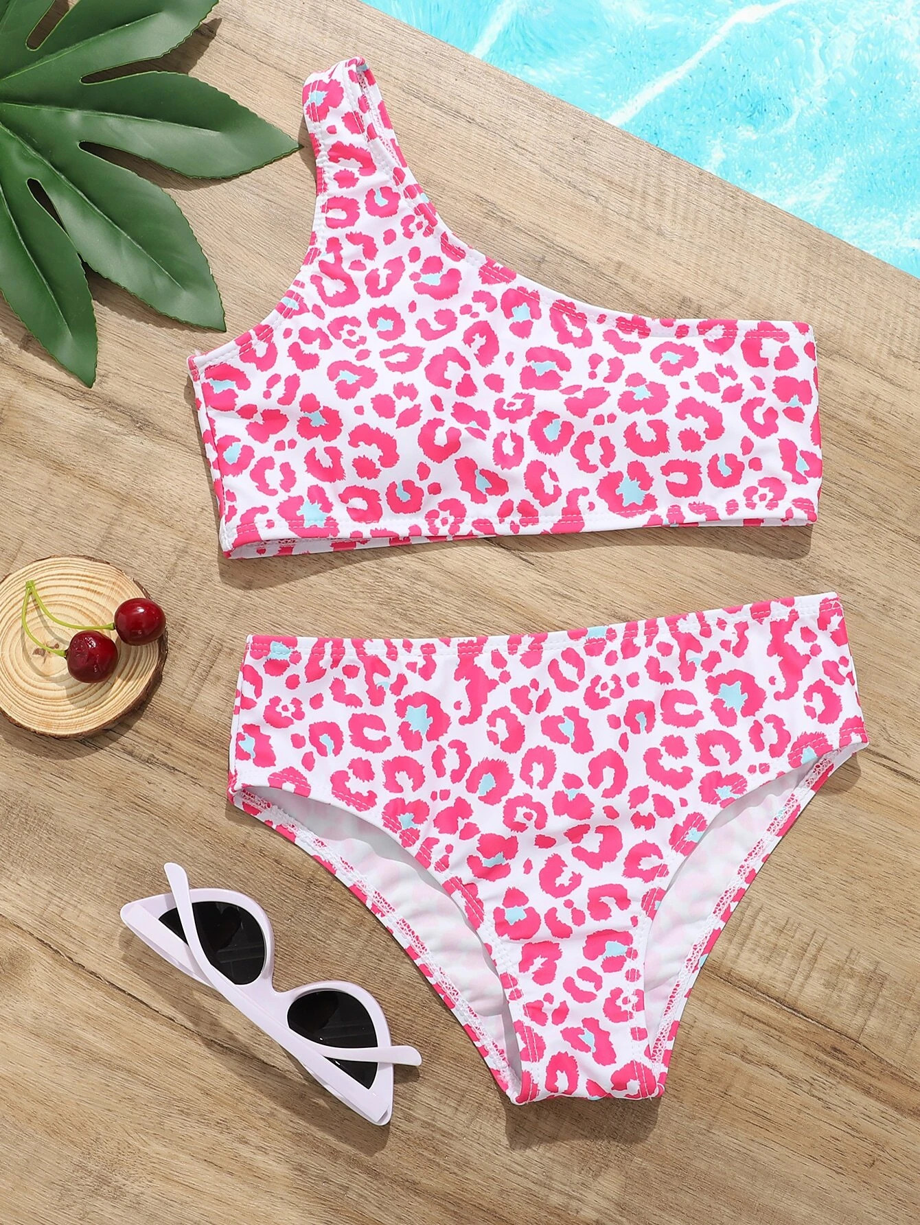 Girls Leopard One Shoulder Bikini Swimsuit | SHEIN