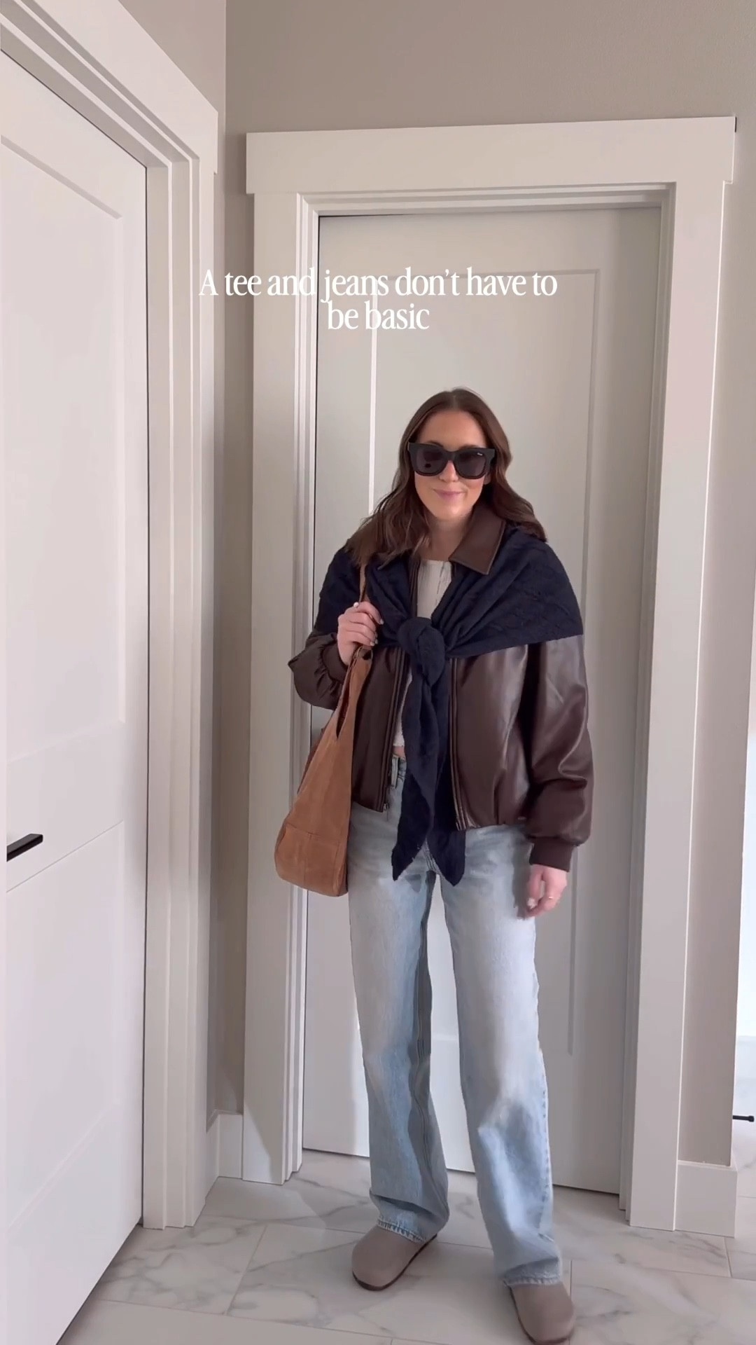 Elevating my tee and jeans with a faux leather bubble hem jacket and a triangle scarf. A combo that makes me feel cooler than I am😎

Wearing a small jacket, xs tee and size 0 denim 

Millennial, style over 30, triangle scarf, target style, free people, quay sunglasses, target finds, white tee 

#LTKootd

#LTKootd #LTKdayinmylife #LTKSeasonal