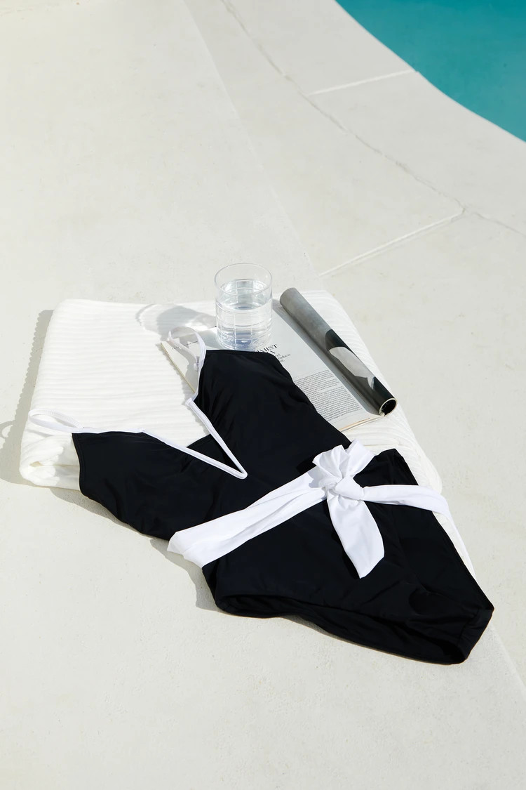 Poolside Chic Black and White Color Block One-Piece Swimsuit | Lulus