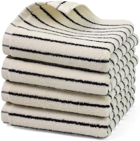 Hand Towels 4 Pack, Cotton Face Towels for Bathroom & Spa Days, Decorative Black Stripes for Kitc... | Amazon (US)