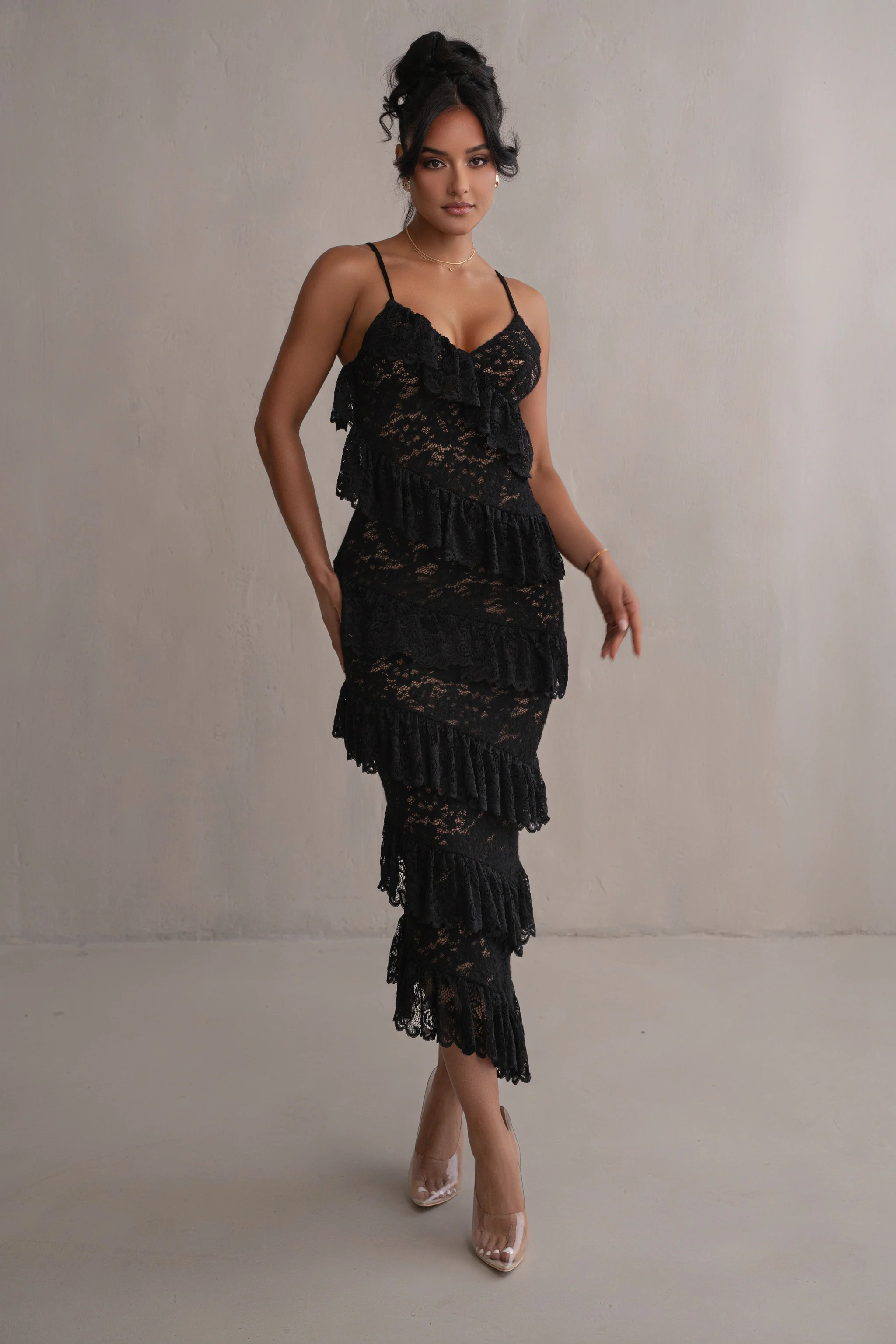 Black Feeling Of Forever Ruffle Dress | JLUXLABEL