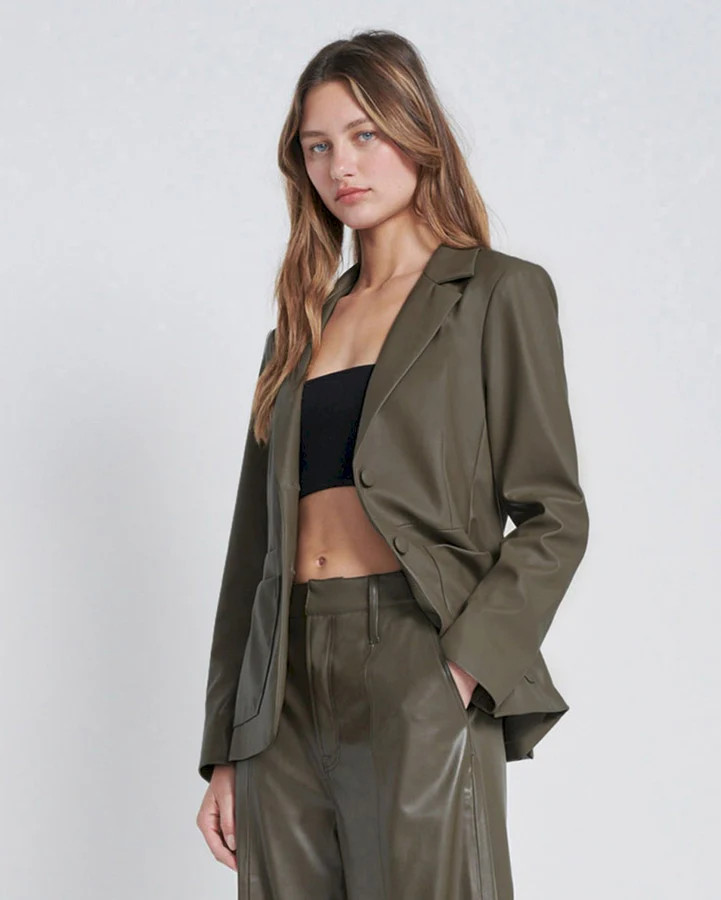 Faux Leather Tie Blazer in Deep Lichen | 7 For All Mankind
