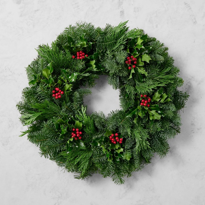 Noble Green Holly Live Wreath &amp; Garland | Williams-Sonoma