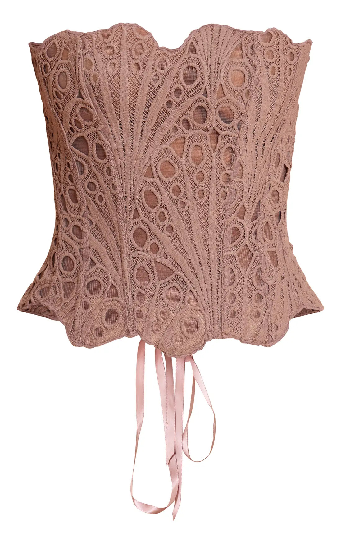 Mushroom Textured Sheer Floral Lace Corset | PrettyLittleThing UK
