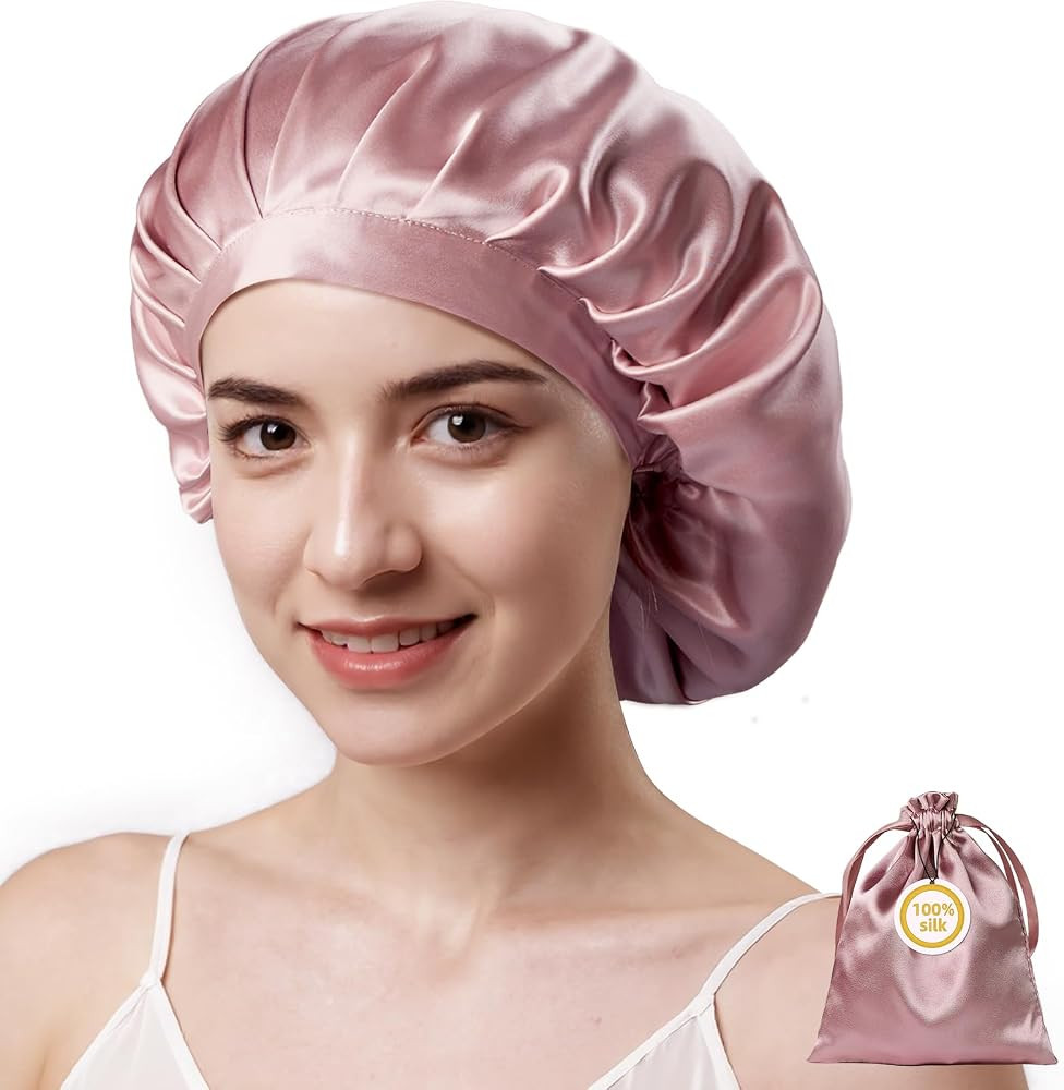 100% Mulberry Silk Bonnet for Sleeping Women, 22 Momme Double Layer Silk Hair Wrap, Non-Slip Slee... | Amazon (US)