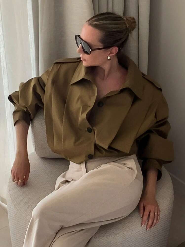 HH Women's Pleated Jacket Long Sleeve Cropped Coat Fashion Casual Trench Jackets Streetwear New In Outerwears ﻿ | SHEIN