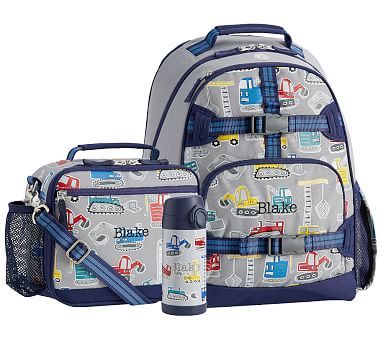 Mackenzie Gray Jax Construction Glow-in-the-Dark Backpack & Cold Pack Lunch Bundle, Set Of 3 | Pottery Barn Kids