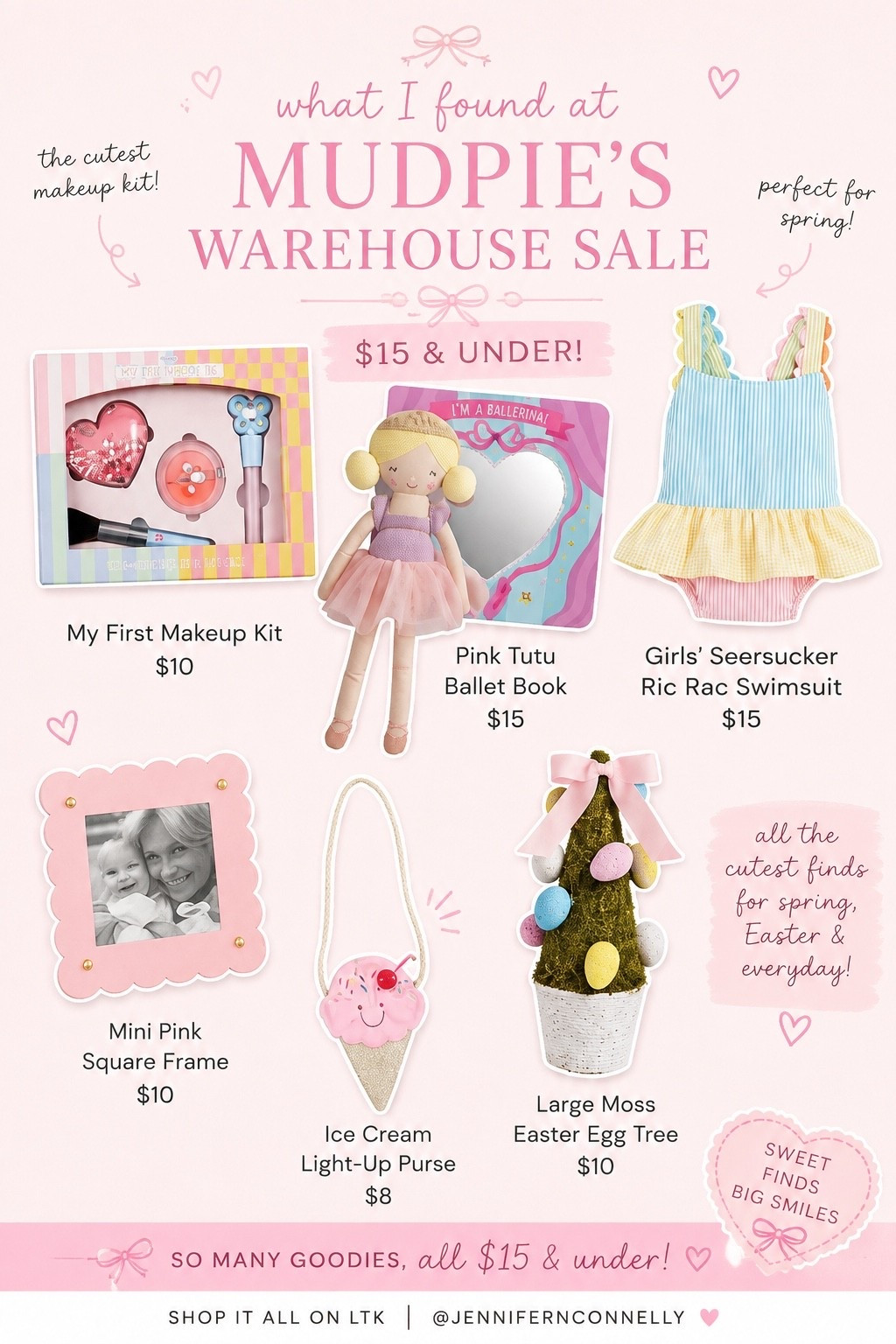 Mud Pie warehouse sale finds 🤍🎀 I found so many cute things for $15 & under — little gifts, ballet goodies, summer finds and a few things I absolutely could not leave behind. 😂

The ballerina book + doll may be my favorite, but that tiny ice cream purse is pretty hard to beat. 🍦🩰

Everything pictured is from the Mud Pie Warehouse Sale — $15 & under!

@mudpie

#MudPie #MudPieSale #MudPieWarehouseSale #WarehouseSale #LTKFinds #LTKShopping #LTKKids #KidsStyle #ToddlerStyle #ToddlerFinds #GirlsStyle #LittleGirlStyle #BalletGirl #BalletFinds #KidsSwim #SwimsuitSeason #KidsAccessories #GiftIdeas #GirlsGiftIdeas #CuteFinds #SaleFinds #ShoppingFinds #MomFinds #SpringStyle #SummerStyle

Keywords: Mud Pie warehouse sale, Mud Pie sale finds, Mud Pie kids, toddler girl finds, little girl gifts, ballet gifts for girls, ballerina book, girls swimsuit, kids summer finds, ice cream purse, pink picture frame, toddler accessories, kids gifts under $15, warehouse sale finds, LTK kids finds, Mud Pie under $15

Shop the finds on my LTK 🤍 
@jennifernconnelly

#LTKdayinmylife #LTKSaleAlert #LTKKids