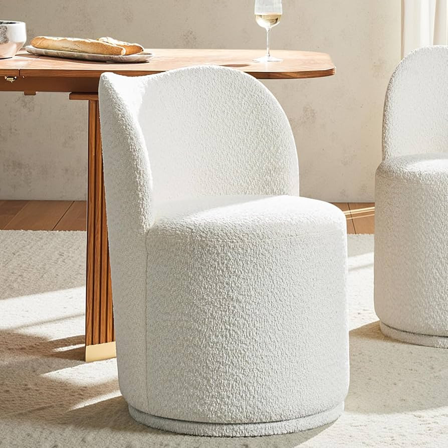 HULALA HOME Boucle Swivel Dining Chair - Sherpa Upholstered Barrel Kitchen Chairs with 360 Degree... | Amazon (US)