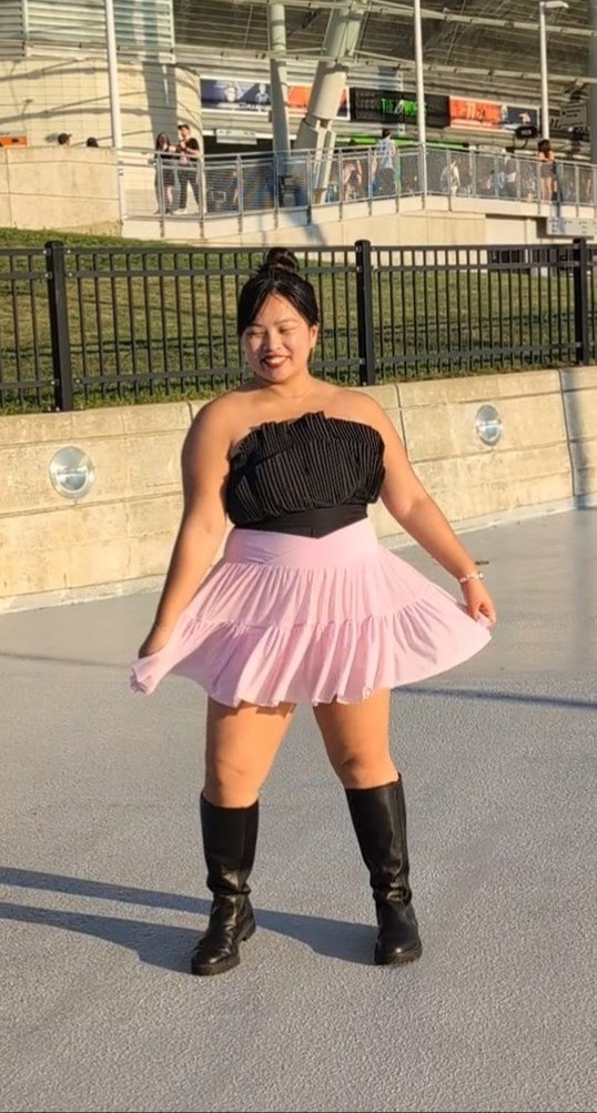 Blackpink concert fit! 🖤🩷 For items not linked: Top was from a clothing swap - originally from Shein but I can't find it online. Boots are from Wydr (Marvel Tall Chelsea Boots) but they aren't listed on LTK. 

#LTKMidsize #LTKPetite #LTKParties