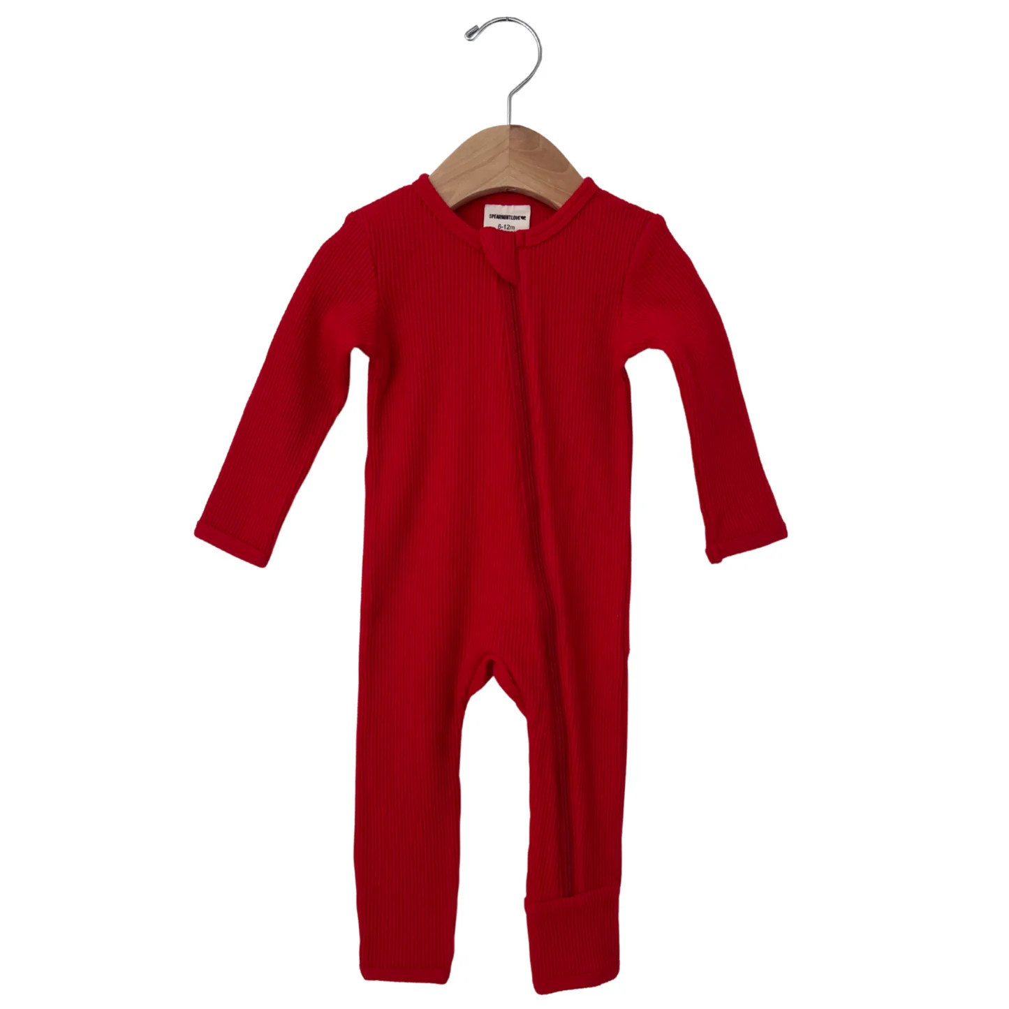 Organic Waffle Basic Zip Romper, Red | SpearmintLOVE