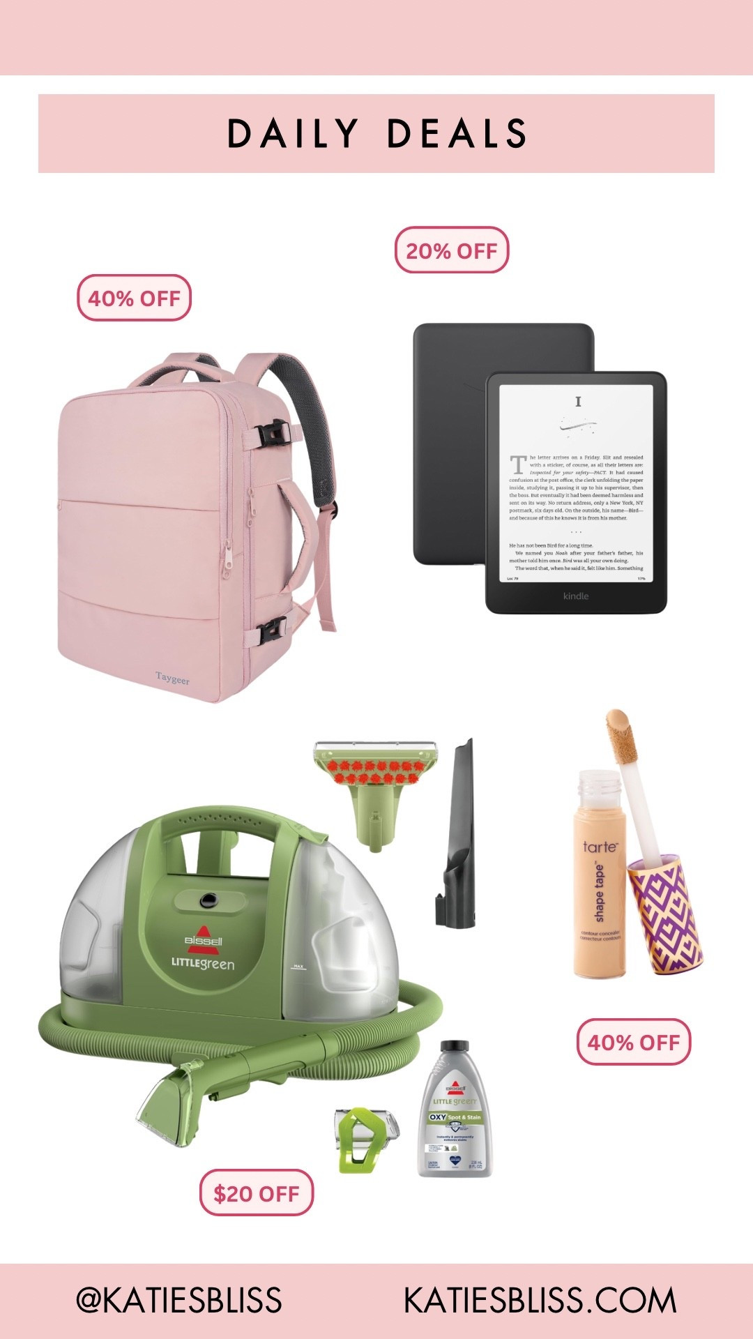 Amazon daily deals ✨

Sale. Deal. Markdown. Holiday weekend sale. Travel backpack. Kindle. eReader. BISSELL. Little green.  Tarte. Shape tape. Beauty. Concealer. 



#LTKHome #LTKFindsUnder50 #LTKSaleAlert