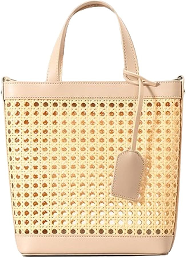 Amazon.com: Rattan Tote Bag for Women Straw Beach Bag Crossbody Purse PU Leather Summer Shoulder ... | Amazon (US)