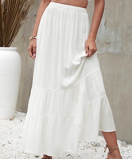 White Tiered Maxi Skirt - Women | Zulily