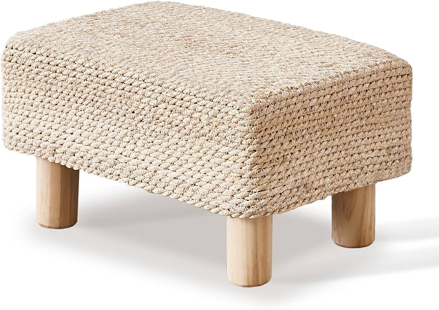Wimarsbon Natural Seagrass Footstool Ottoman Rectangular Footrest Pouf Ottomans with Wooden Legs ... | Amazon (US)