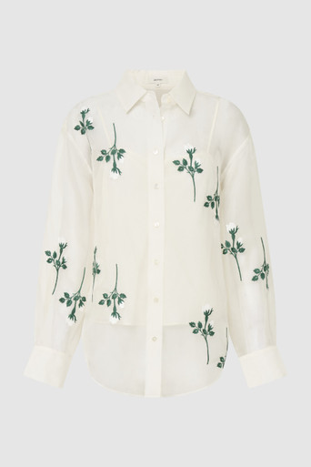 Rosebud Embroidery Overshirt - Soft Cream | | Oroton